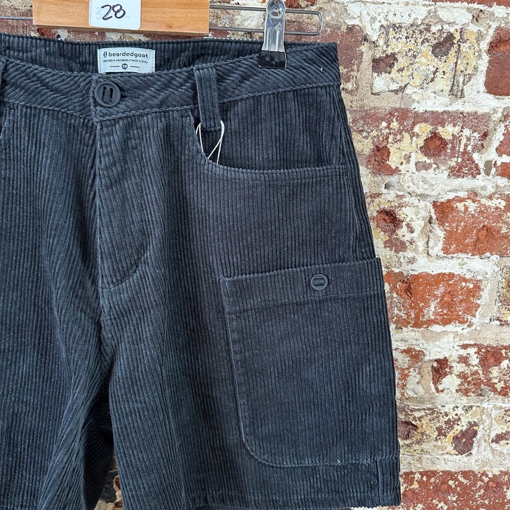 Bearded Goat Summer Days Corduroy Shorts Mens 28 Black Workwear - Picture 2 of 12